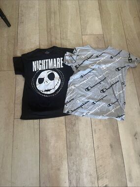 Champion Kids Gray Logo Allover Tee & Disney Nightmare Before Christmas Tee